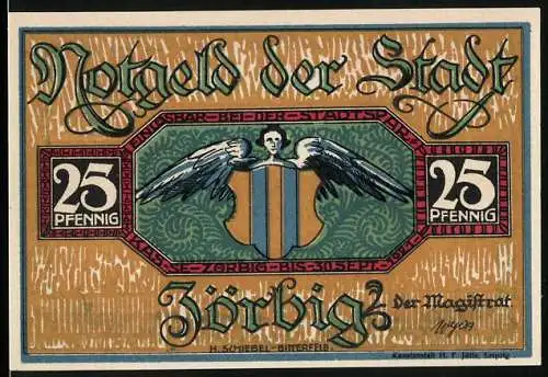 Notgeld Zörbig, 25 Pfennig, Philologe Johann Jakob Reiske mit Stadtansicht