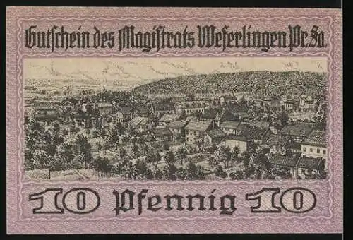 Notgeld Weferlingen 1920, 10 Pfennig, Gebäude und Stadtansicht