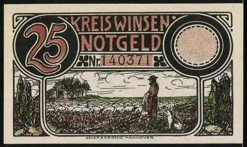 Notgeld Winsen, 1921, 25 Pfennig, Abbildungen von Pferden und Schäfer