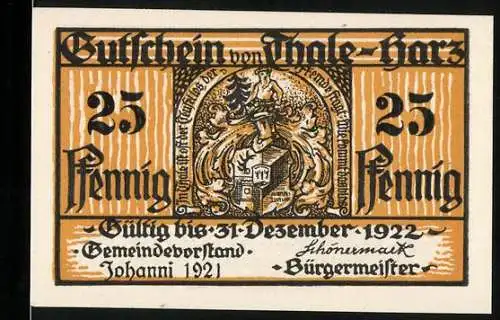 Notgeld Thale / Harz, 1921, 25 Pfennig, Hexentanzplatzszene mit Burg und kämpfenden Hexen