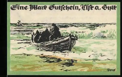 Notgeld List a. Sylt, 1921, 1 Mark, Boot auf stürmischer See