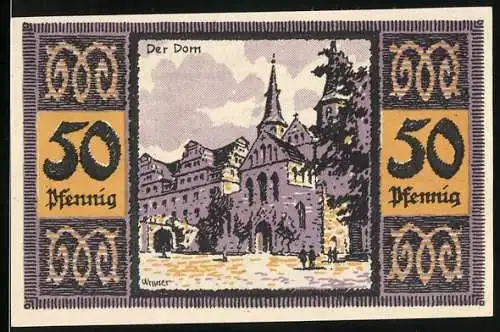 Notgeld Merseburg 1921, 50 Pfennig, Der Dom und Rabe mit Ring