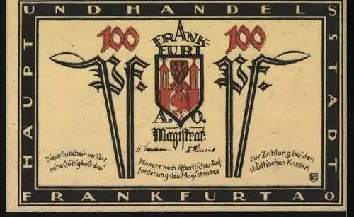 Notgeld Frankfurt a.O., 100 Pf, Marien-Kirche, Haupt- und Handelsstadt