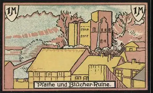 Notgeld Plathe 1921, 1 Mark, Stadtsparkasse Plathe, Blücher-Ruine