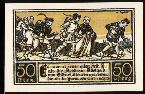 Notgeld Ditfurt 1921, 50 Pfennig, historische Illustration mit Bauern