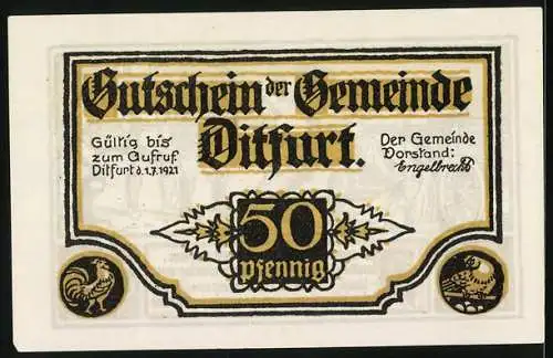 Notgeld Ditfurt 1921, 50 Pfennig, Szene von Bauern und Fuhrwerk