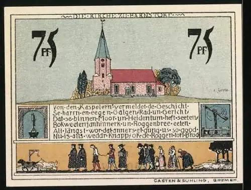 Notgeld Diepholz 1921, 75 Pf, Gutschein für den Kreis Diepholz mit Kirche und Szene von Bürgern