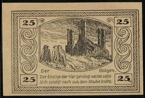 Notgeld Canth, 25 Pfennig, Galgenabbildung und Stadtwappen