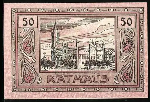 Notgeld Canth, 50 Pfennig, Rathaus-Abbildung und Stadtwappen