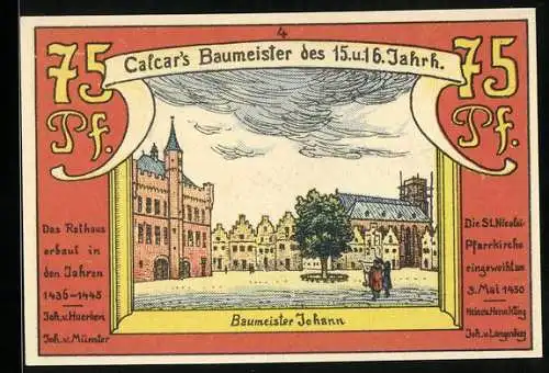 Notgeld Calcar 1920, 75 Pfennig, Rathaus und St.Nicolai Pfarrkirche Abbildung