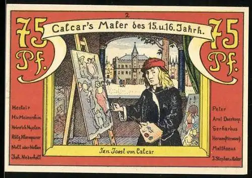 Notgeld Calcar 1922, 75 Pfennig, Calcar`s Maler des 15. u. 16. Jahrhundert