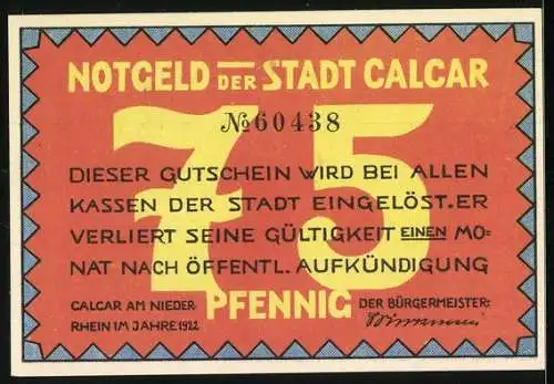 Notgeld Calcar 1922, 75 Pfennig, Calcar`s Maler des 15. u. 16. Jahrhundert