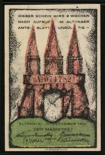 Notgeld Altona, 1921, 80 Pfennig, Gebäude und Türme Motiv