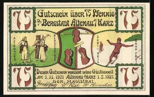 Notgeld Altenau 1921, 75 Pfennig, Landschaft und Berufsdarstellungen