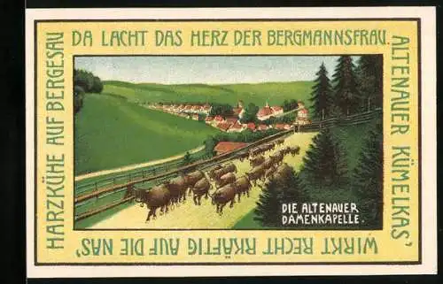 Notgeld Altenau 1921, 75 Pfennig, Landschaft mit Kühen und Altenauer Damenkapelle