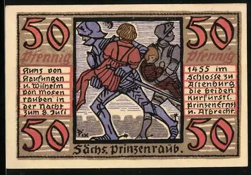 Notgeld Altenburg, 1921, 50 Pfennig, Darstellung des Sächsischen Prinzenraubs