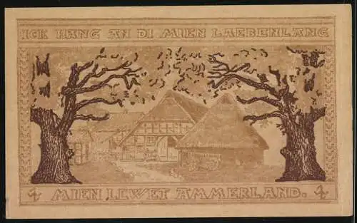 Notgeld Ammerland, 1921, 50 Pfennig, Godschein mit Bauernhaus und Bäumen