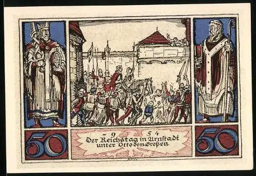 Notgeld Arnstadt 1921, 50 Pfennig, Reichstag unter Otto dem Grossen und Adler