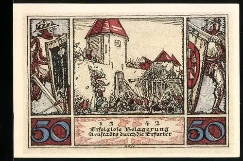 Notgeld Arnstadt 1921, 50 Pfennig, erfolglose Belagerung Arnstadts 1342 durch die Erfurter