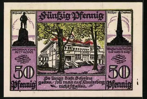 Notgeld Bad Lauterberg, 1921, 50 Pfennig, Wappen mit Bäumen und Gebäuden