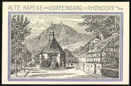 Notgeld Bad Honnef 1921, 99 Pfennige, Wappen und alte Kapelle mit Dorfeingang Rhöndorf