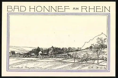 Notgeld Bad Honnef, 1921, 50 Pfennige, Stadtwappen und Landschaft am Rhein