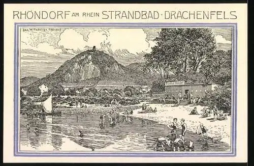 Notgeld Bad Honnef, 1921, 50 Pfennige, Vorderseite Wappen und Bettenlager, Rhöndorf am Rhein Strandbad und Drachenfels