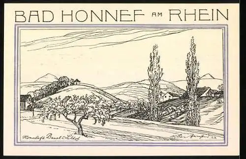 Notgeld Bad Honnef 1921, 50 Pfennige, Landschaft am Rhein und Stadtwappen