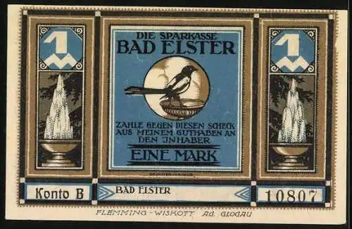 Notgeld Bad Elster, 1920, 1 Mark, Albertbad und Wettiner Hof, Die Perle des Vogtlandes