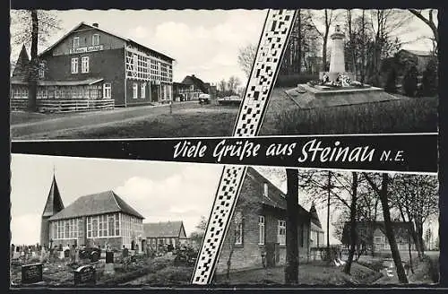 AK Steinau / H., Gasthof - Kaufhaus, Inh. Friedrich Peters, Ehrenmal, Kirche mit Friedhof
