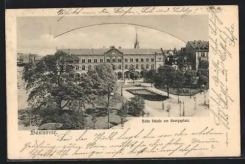 AK Hannover, Hohe Schule am Georgsplatz aus der Vogelschau