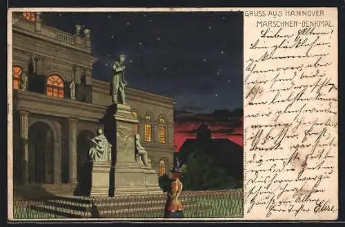 Lithographie Hannover, Partie am Marschner-Denkmal