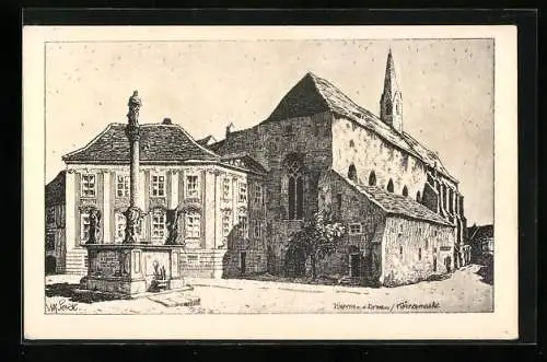 Künstler-AK Ulf Seidl: Wachau, Körnermarkt in Krems a. d. Donau