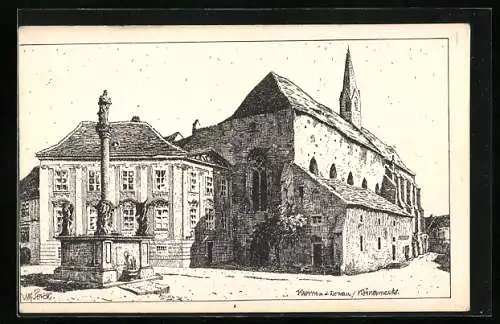 Künstler-AK Ulf Seidl: Krems an der Donau, Körnermarkt, Serie Wachau