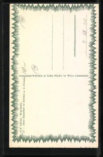 Künstler-AK Ulf Seidl: Krems an der Donau, Eine Hausflur, Figur mit Fass, Serie Wachau