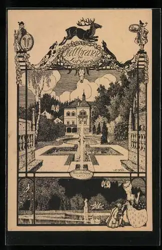 Künstler-AK Ulf Seidl: Salzburg, Schloss Hellbrunn