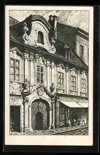 Künstler-AK Ulf Seidl: Wien XIV, Penzinger Hauptstrasse 34