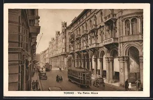 AK Torino, Via Pietro Micca, Strassenbahn