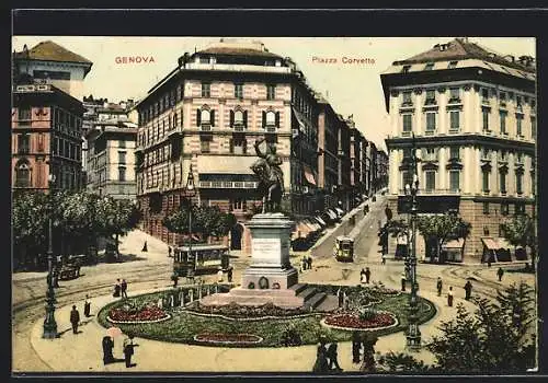 AK Genova, Piazza Corvetto, Strassenbahnen