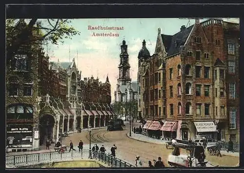 AK Amsterdam, Raadhuisstraat, Strassenbahn