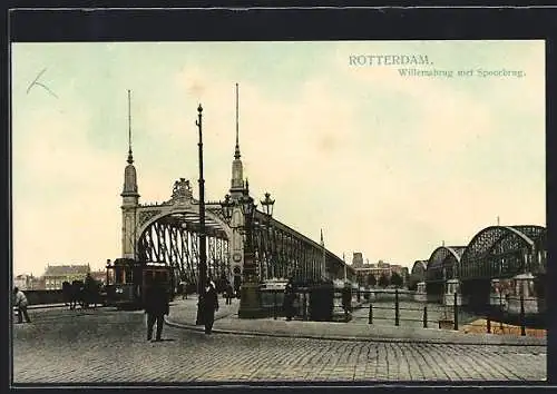 AK Rotterdam, Willemsbrug met Spoorbrug, Strassenbahn