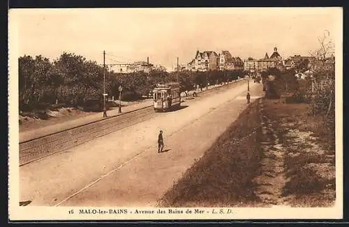 AK Malo-les-Bains, Avenue des Bains de Mer, Strassenbahn