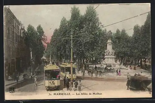 AK Marseille, Les Allées de Meilhan, tramway, Strassenbahn