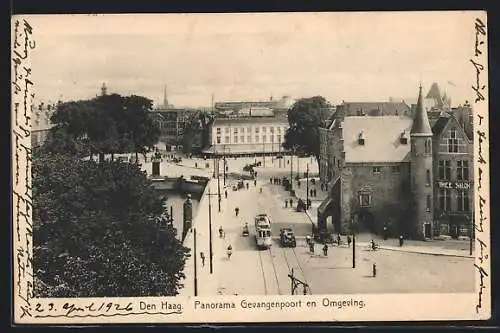 AK Den Haag, Panorama Gevangenpoort en Omgeving, Strassenbahn