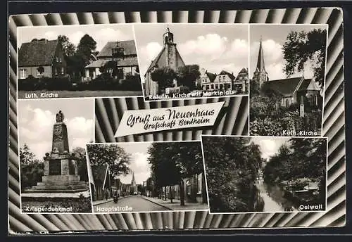 AK Neuenhaus / Grafsch. Bentheim, Luth. Kirche, Reform. Kirche mit Marktplatz, Hauptstrasse