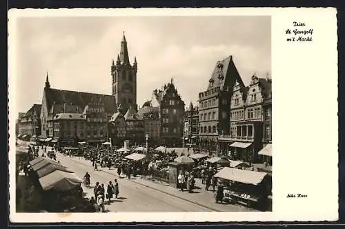 AK Trier, St. Gangolf mit Markt