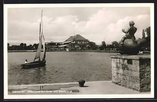 AK Hannover, Maschsee-Nordufer mit Gaststätte