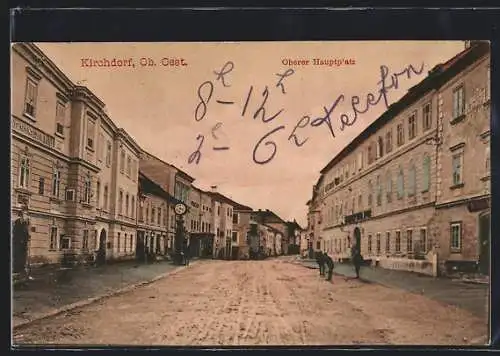 AK Kirchdorf /O. Ö., Oberer Hauptplatz mit Gasthaus zum schwarzen Adler und Standuhr