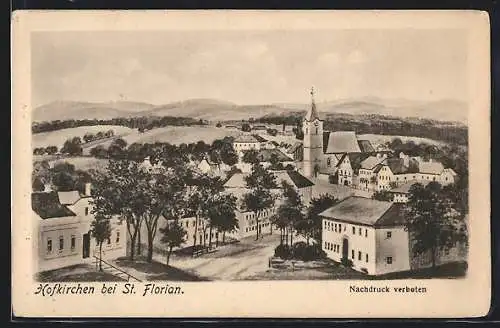 AK Hofkirchen im Traunkreis, Ortsansicht mit Hauptstrasse und Blick ins Land aus der Vogelschau