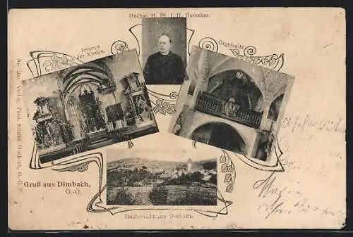 AK Dimbach /O. Ö., Kircheninneres, Pfarrer I. B. Berneker, Orgelseite, Totalansicht
